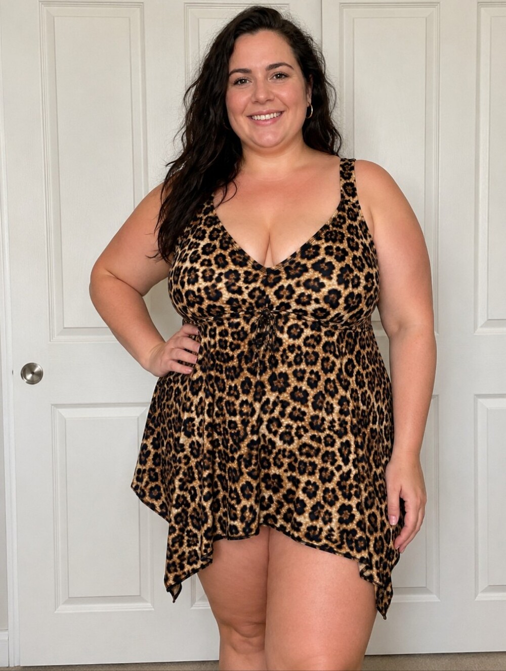 Avenue Leopard Print Sharkbite Hem Swim Top 30W Black & Tan